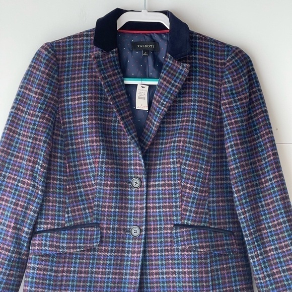 NWT! $150 Talbots Blue Plaid Blazer Jacket Coat Wool Blend, Sz 2 - Picture 8 of 13